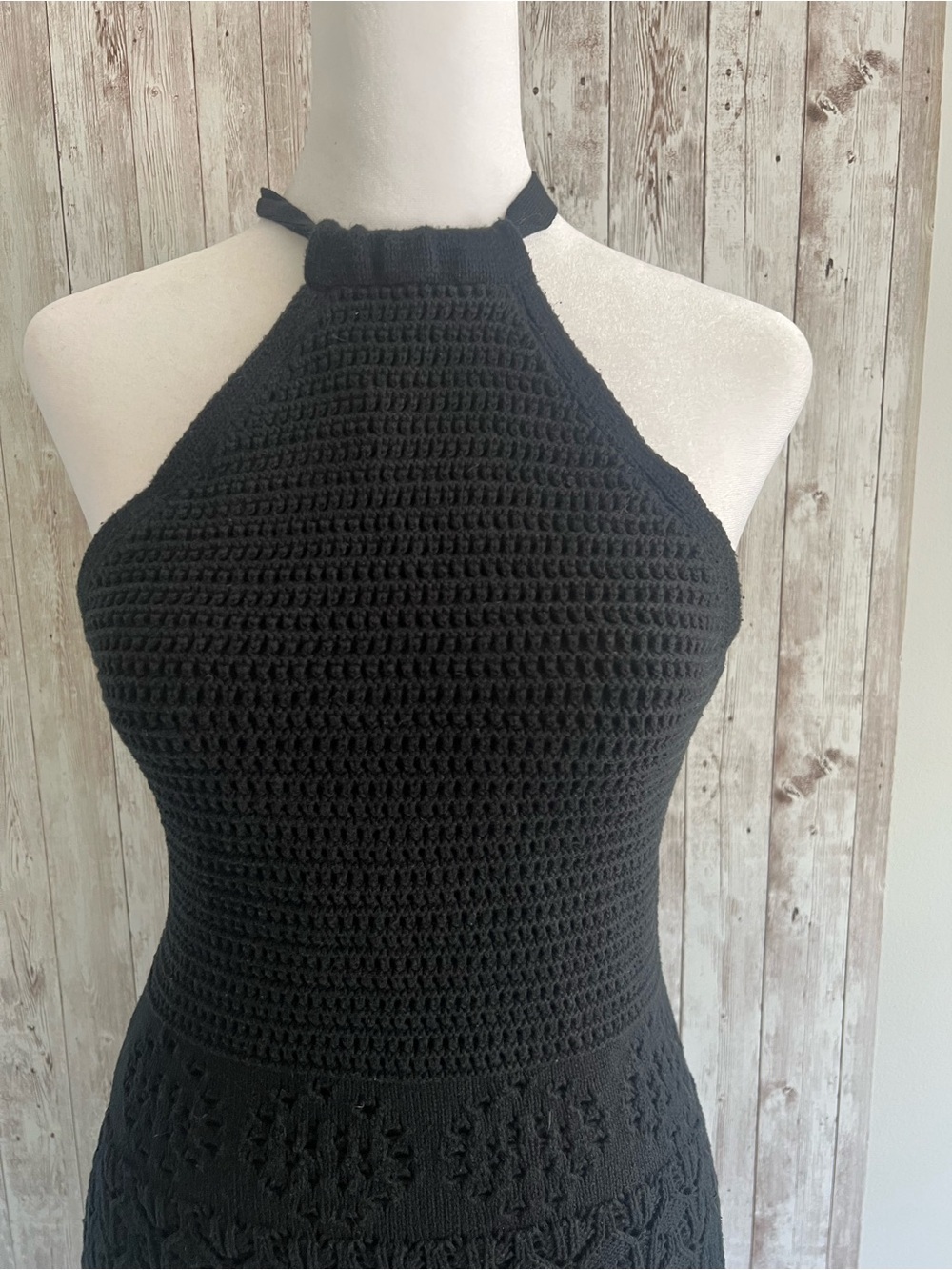 Frye Black Crochet Knit Halter Maxi Dress Resort Classic Chic Small - Picture 4 of 5